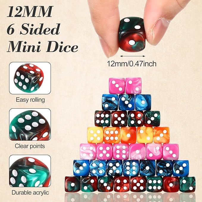 144 Pieces 12mm 6 Sided Mini Dice Set for School Classroom Table Games D6 Game Standard Dice with Portable Plastic Box for Teaching Math Learning
