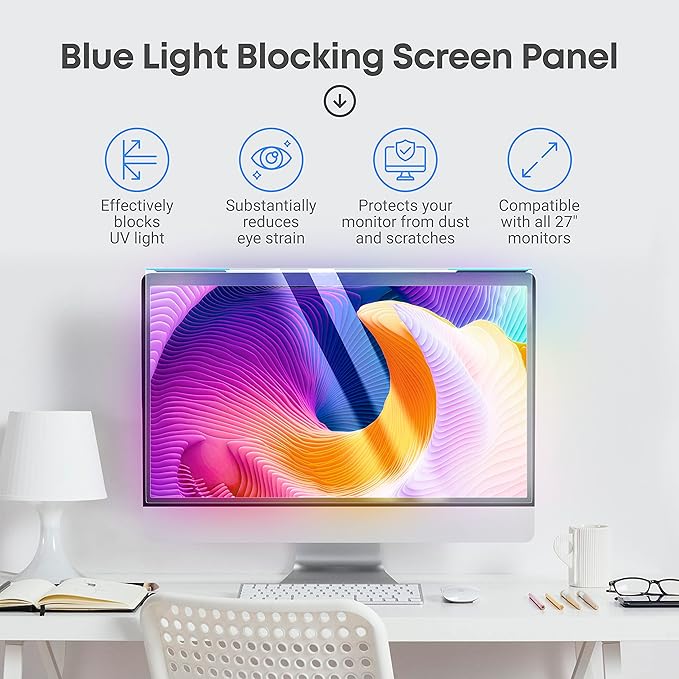 VINTEZ Blue Light Screen Protector for 27 Inch Computer Monitor and Laptop – Anti-UV Blue Light Blocking Film for Desktop PC, Eye Protection Filter, 24" x 14", 2 Pack