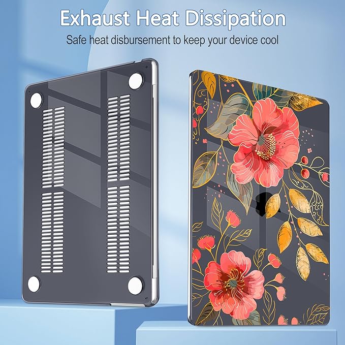 Mektron Compatible with M4 MacBook Air 15 inch Case 2025 A3241 2024 2023 M3 A3114 A2941 M2 Liquid Retina Display Touch ID, Plastic Hard Case & Keyboard Skin & Screen Protector - Floral C339