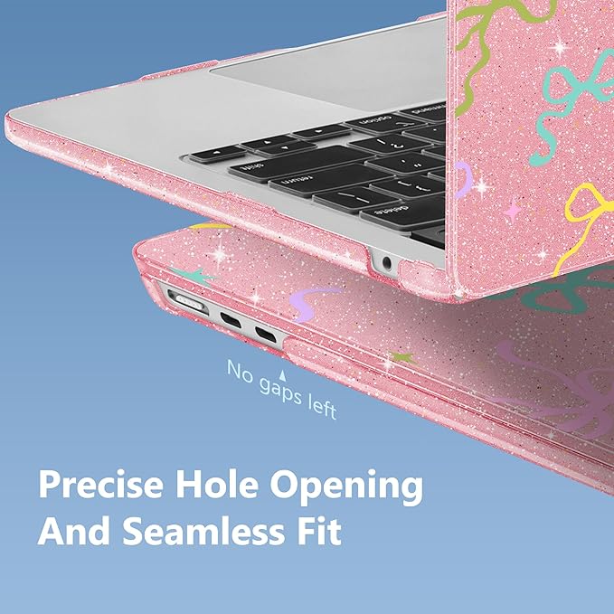Mektron Compatible with M4 MacBook Air 15 inch Case 2025 A3241 2024 2023 M3 A3114 A2941 M2 Liquid Retina Display Touch ID, Plastic Hard Case & Keyboard Skin - Gilitter Pink Colorful Bows