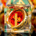 Magic Golden Ring DND Dice Set Sharp Edge Red Gaze Eye Resin Dice with Box, for use with RPG D&D Tabletop Games Lord D and D Polyhedral Dice Set