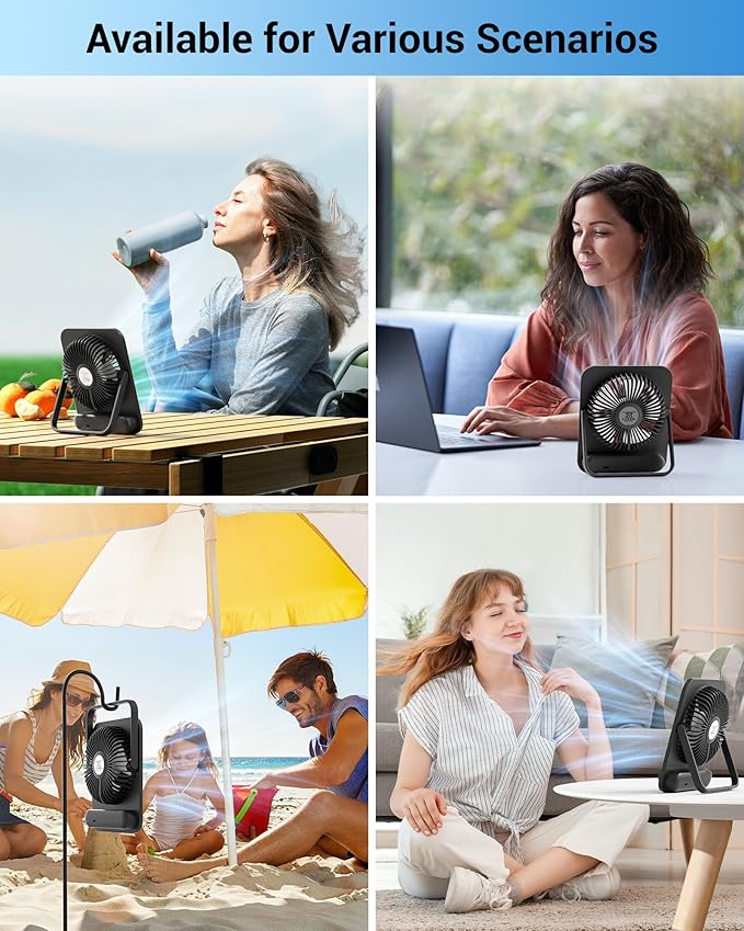 WHATOOK Small Desk Fan Personal Fans: 2000mah 10 Hours Battery Office Quiet Mini Desktop Fan Portable Rechargeable Travel Essentials
