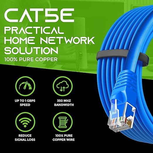 GearIT 50-Pack, Cat5e Ethernet Patch Cable 3 Feet - Snagless RJ45 Computer LAN Network Cord, Blue - Compatible with 48 Port Switch POE Rackmount 48port Gigabit