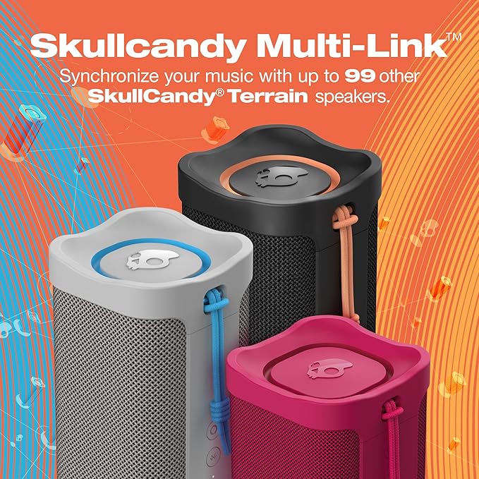 Skullcandy Terrain XL Wireless Bluetooth Speaker - IPX7 Waterproof Portable Speaker, 18 Hour Battery, Nylon Wrist Wrap, True Wireless Stereo (Red)