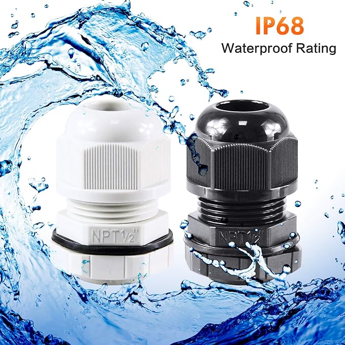 XHF 20 Pcs 3/4" IP68 Strain Relief Nylon Cord Grip Waterproof NPT Cable Glands Adjustable UL Listed and RoHS Compliant(Black)