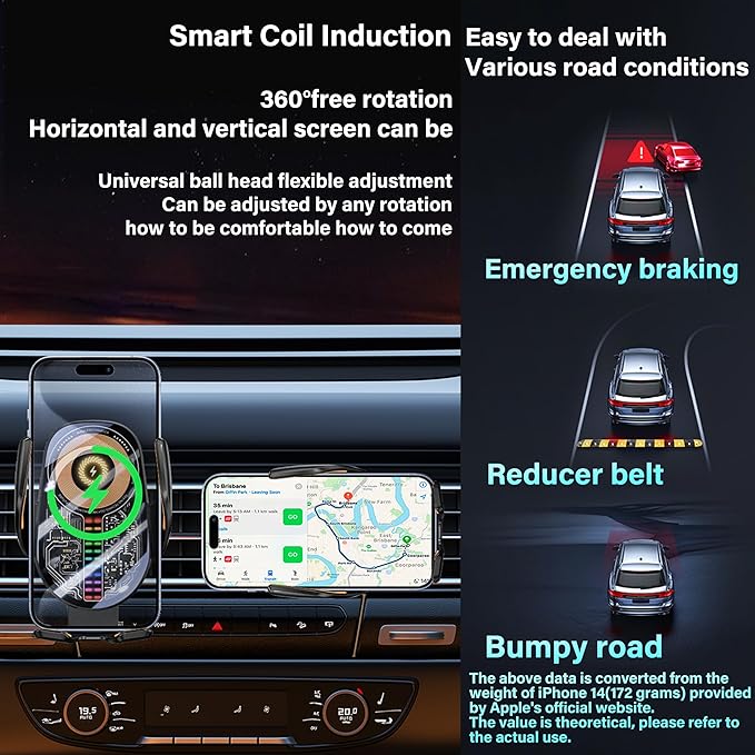 Car Phone Holder Wireless Car Charger, 15W Fast Charging Auto Sensing Clamping Phone Holders for Your Car Vent 360 Adjustable Car Mount for iPhone 16 15 14 13 12 Pro Max, Samsung Glaxy Series