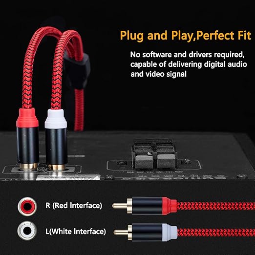 RCA Cable 6Ft,2Rca Male to 2-Rca Male Audio Stereo Subwoofer Cable [Hi-Fi Sound] Nylon-Braided Auxiliary Audio Cord for Home Theater, HDTV, Amplifiers, Hi-Fi Systems,Speakers and etc(6Ft/2M)