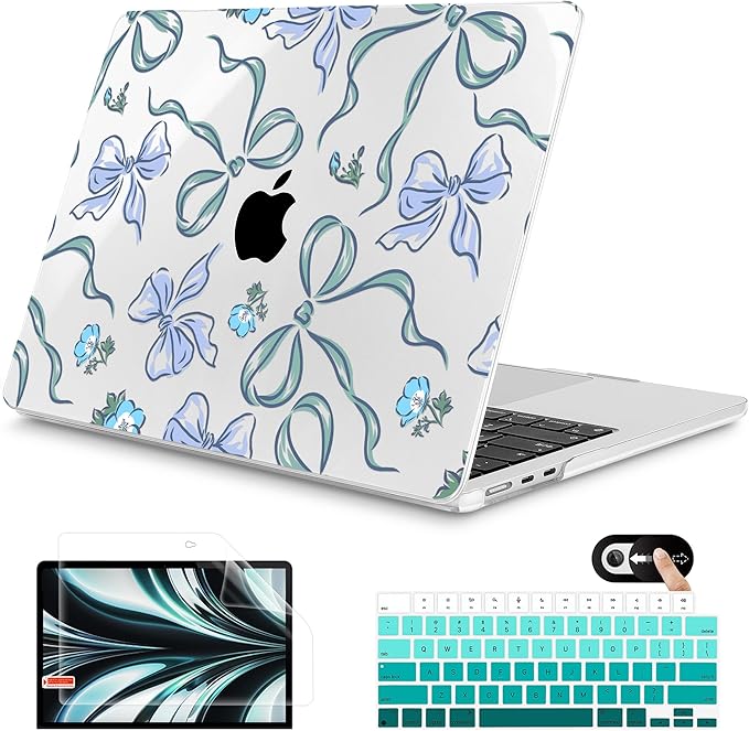 Mektron for 2025 M4 MacBook Air 13.6 Inch A3240 Case Fits 2023 A2681 M2 2024 A3113 M3 Chip with Liquid Retina Display Touch ID, Printed Plastic Hard Shell Cover for MacBook Air 13.6", Bows C355