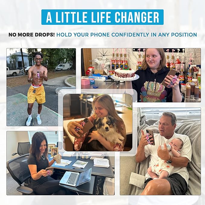 Phone Grip Strap - Pack of 2 Reversible Finger Holder for Phone Back, Customizable Anti-Slip Design, Wireless Charging Compatible Detachable Holder for iPhone - Black & Grey