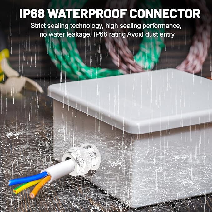 NPT 1/2" Stainless Steel Waterproof Cable Gland IP68 Waterproof Cable Gland Adjustable 6-12mm Cable Gland Protectors - 2 Pcs
