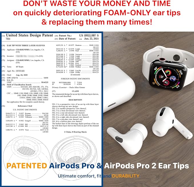 Patented Design Memory Foam Ear Tips for AirPods Pro and AirPods Pro 2 w/Silicone Shield. AirFoams Pro Active 2.0 Lasts 5X Longer. Replacement Tip. As seen on Kickstarter. (S/M/L, White)