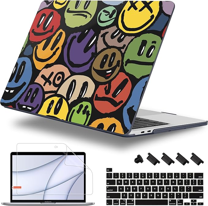 for MacBook Pro 16 inch Case 2019 2020 Release Model A2141, Plastic Hard Shell Cover with Keyboard Cover & Screen Protector for MacBook Pro 16 inch with Touch Bar & Touch ID, Happy Emoji