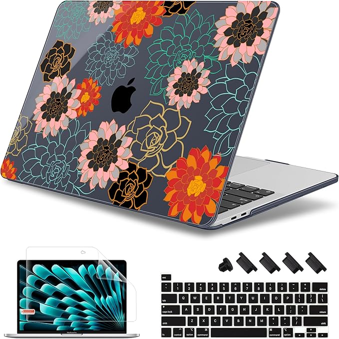 May Chen Case for MacBook Pro 13 inch M2 2023,2022,2021,2020 A2338 M1 A2251 A2289, Plastic Hard Shell Case for MacBook Pro 13" with Touch Bar Fits Touch ID, Flower