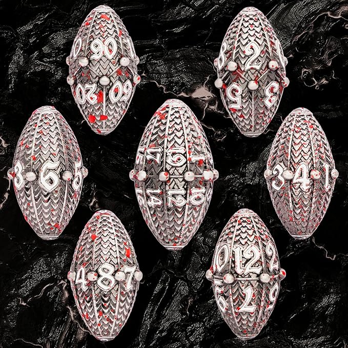 ARUOHHA DND Metal Dice Blood Splatter Dragon Egg Dice with Rotating Dragon Egg Shell, Role Playing Game RPG Polyhedral D and D Dice Set D20 D12 D10 D8 D6 D4