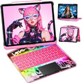 KITONE for iPad Air 11 Inch (M3/M2,2025/2024) Transperant Case with Wireless Keyboard, 7 Color Backlight, Trackpad, 360°Rotating Stand for 10.9" iPad Air 5th/4th, 11" iPad Pro 4/3/2/1 Case, Cyberpunk