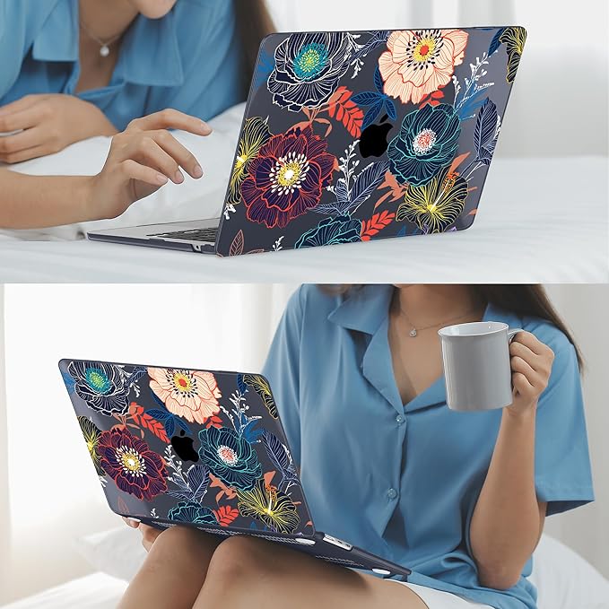 Mektron for 2025 M4 MacBook Air 13.6 Inch A3240 Case Fits 2023 A2681 M2 2024 A3113 M3 Chip with Liquid Retina Display Touch ID, Printed Plastic Hard Shell Cover for MacBook Air 13.6", Dahlia Flowers