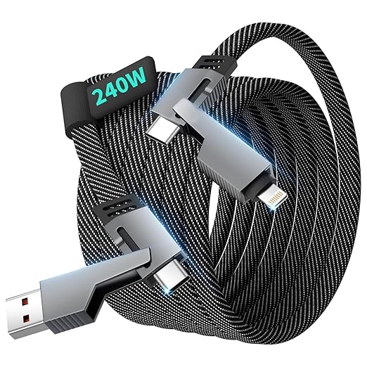 Travel Essentials 240W USB C Cable,4 in 1 Charging Cable Fast Charging Cords with E-Mark Chip,Multi USB Cable for iPhone 16 15 iPad MacBook Pro Air Samsung S25 Switch