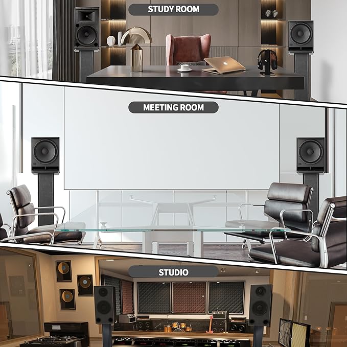 24 Inch Speaker Stands Wood Grain Universal Floor Speaker Stands Pair Heavy Duty Surround Sound Speaker Monitor Stand for Home Theater with Sand Filling Tuning Function - Black