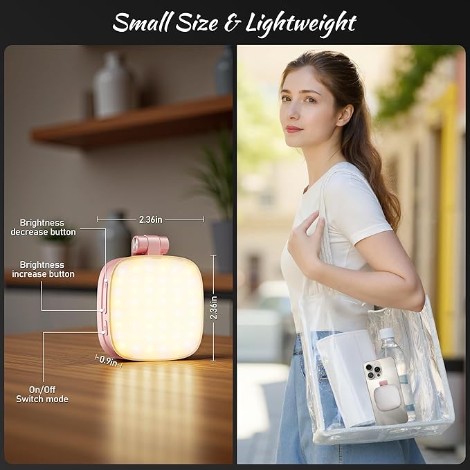 Magnetic Selfie Light for Phone: 5 Led Mode with Mirror Compatible for iPhone & Android - Rechargeable Portable Fill Light for Photography/Video Recording/Conference/Vlog/Makeup (Pink)