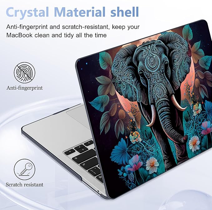 May Chen Compatible with MacBook Pro 13 inch Case 2022 2021 2020 Release Models A2338 M2 M1 A2251 A2289, Plastic Hard Shell Case for MacBook Pro 13 Inch with Touch Bar Fits Touch ID, Elephant