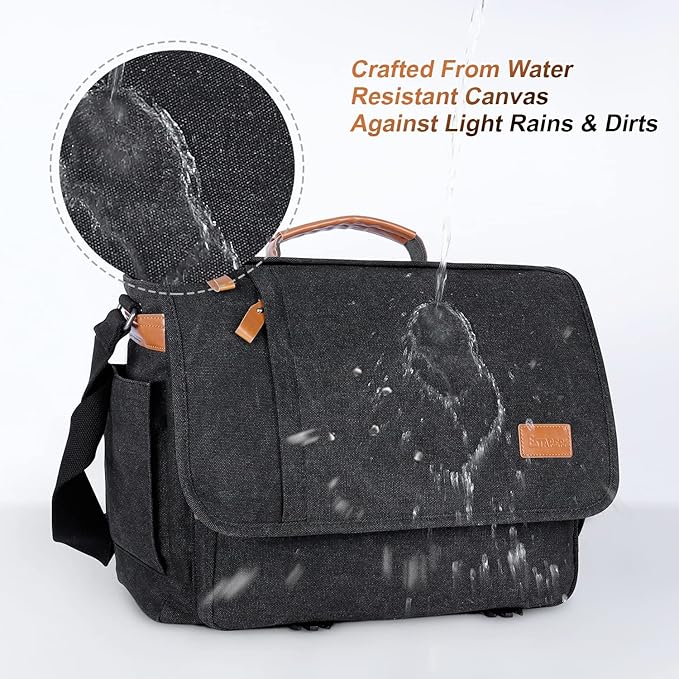 ESTARER Men Messenger Bag 15.6 inch, Water-resistant Canvas Computer Work Bag, Laptop Shoulder Bag Briefcase Satchel, Dark Grey