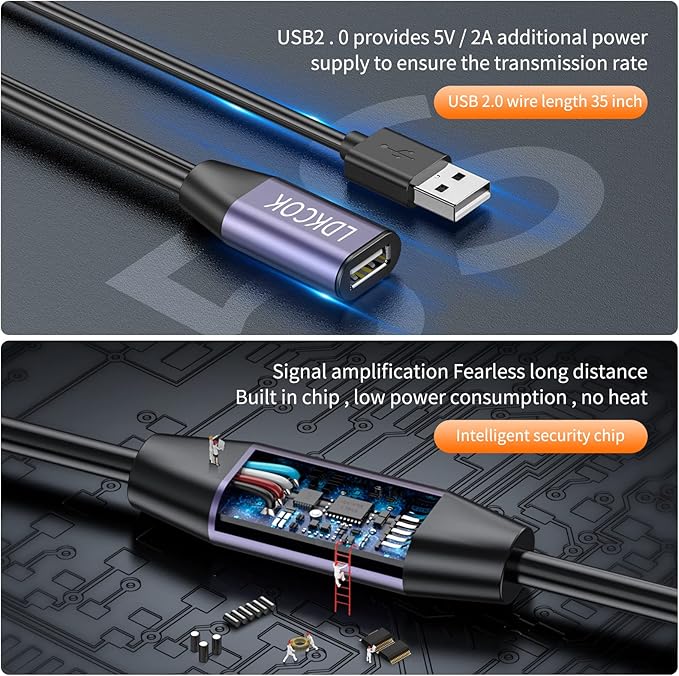 LDKCOK USB 2.0 Type A Male to A Female Active Repeater Extension Cable 100ft, High Speed 480 Mbps