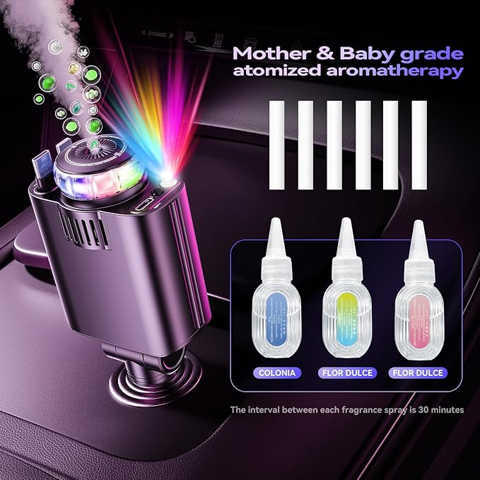 Retractable Car Charger with Aromatherapy and Starlight, 5 in 1 USB C Car Charger Adapter, 69W Fast Charging Cars Phone Chargers, Cars Air Freshener Compatible with iPhone 16 15 14 13 12 and Android