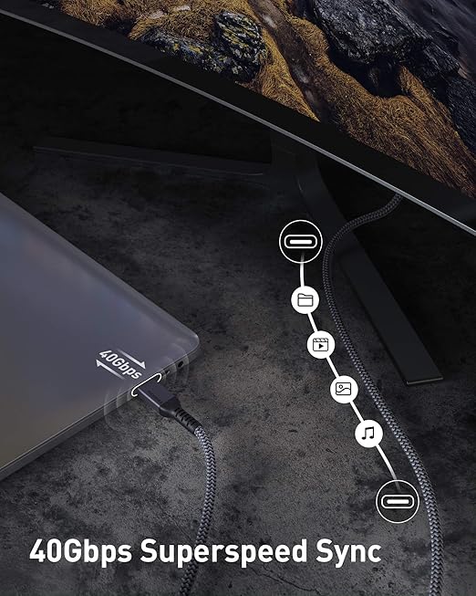Maxonar [3.3Ft] Thunderbolt 4 Cable, 240W Thunderbolt Cable 40Gbps Sync 8K/5K@60Hz Display and for Thunderbolt 4, Thunderbolt 3, USB4, and USB-C Devices