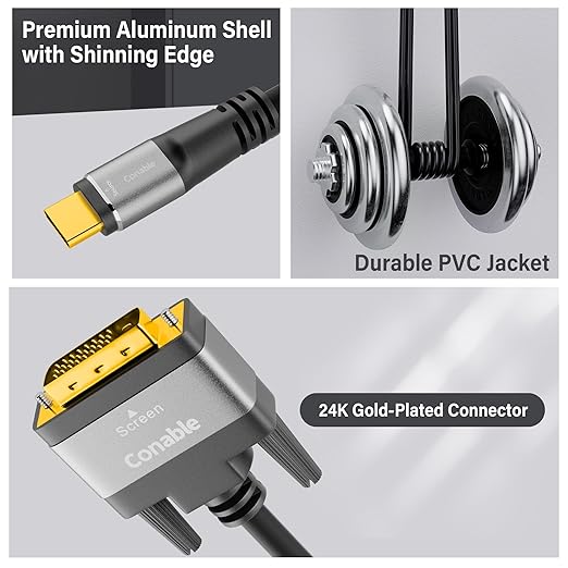 4K USB C to DVI Cable 25FT, USB Type-C to DVI-D Adapter Cord, (Thunderbolt 3/4) Compatible with iPhone 16/15 Series, MacBook Pro/Air, iPad Pro, iMac, Galaxy S24, XPS, Surface Book 3 and More, Real 4K