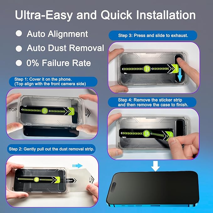 2 Pack Matte Privacy Screen Protector for iPhone 16 Pro Max, [Auto-Dust Removal and Auto-Alignment] Anti-Spy Anti-Glare Anti-Fingerprint Tempered Glass Film, Smooth & Sensitive Touch