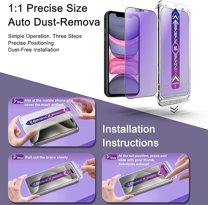2 Pack Anti Blue Light Matte Screen Protector for iPhone 11 / iPhone XR, 9H Tempered Glass, Full Coverage, Anti-Fingerprint, Auto Dust-Elimination, No Bubble, Easy Installation