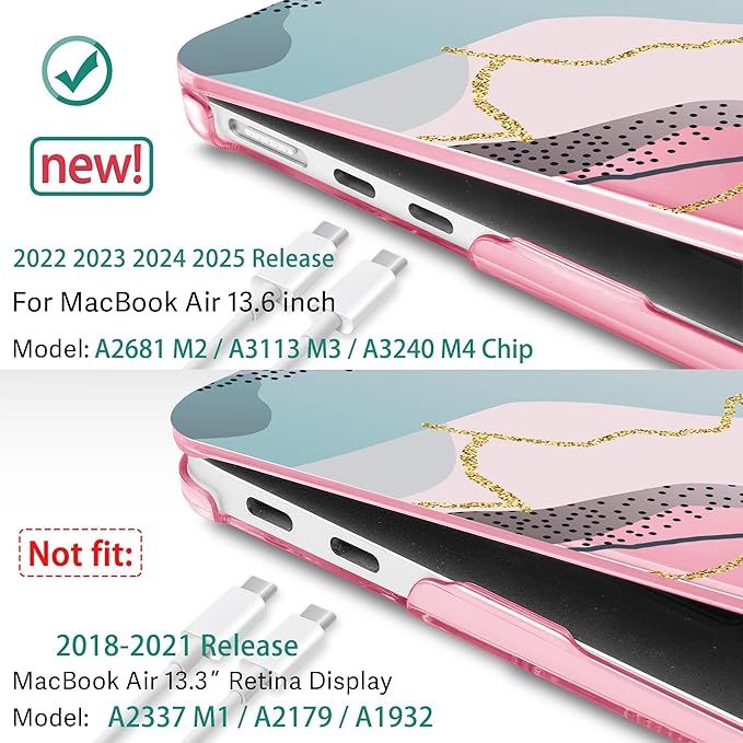 May Chen for MacBook Air 13.6 inch Case A3240 M4 A3113 M3 A2681 M2 with Retina Dispaly, 2025 2024 2023 2022 Release, Plastic Hard Shell Case with Screen Protector & Keyboard Cover, Flower Marble