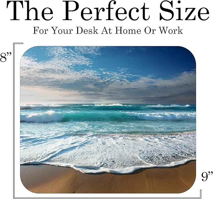 Coastal Shoreline Waves Sandy Beach Theme Mouse Pad Mat Mousepad for Desk Computer Laptop PC Gaming Home or Office Gift (Beach MP35)