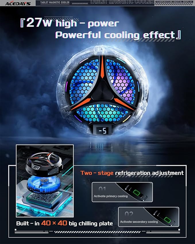 iPad Cooler,Magnetic Tablet Cooler for ipad/Surface pro/Samsung Tab,Universal Radiator with Temperature Display for Mobile Gaming,Tiktok Live Streaming(Including Tablet Stand Holder)