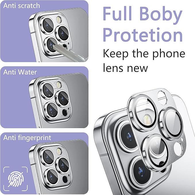 2 Pack Camera Lens Protector for iPhone 16 Pro/iPhone 16 Pro Max,[Not Easy to Breakn ] AR Tempered Glass Strong Adsorption Metal Camera Cover Screen-Silvery