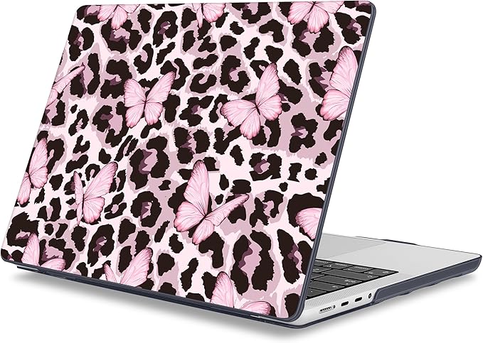 Mektron Case for 2025 MacBook Pro 16" M4 A3403 A3186 M3 A2991 M2 A2780 M1 A2485 (2021/2023/2024) Pro/Max with Touch ID, Hard Shell Plastic Laptop Cover Keyboard Cover, Leopard Pink Butterfly