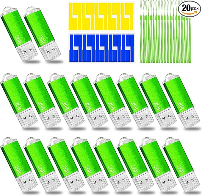 USB Thumb Drive 2GB Flash Drive 20 Pack Nicepicten Zip Drive USB 2.0 Flash Drives Jump Drive Multipack Memory Stick Pendrive for Events Office Shared Data Storage, Green 20PCS 2GB