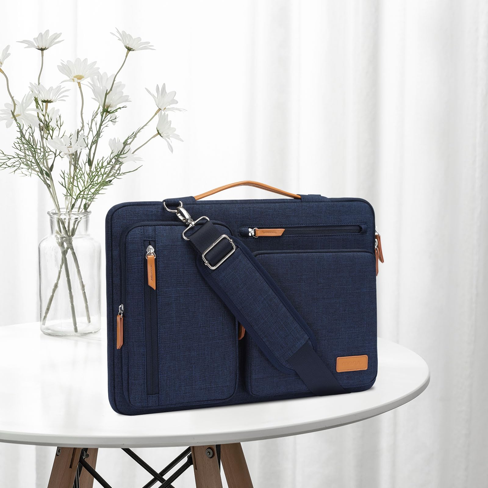 MOSISO 360 Protective Laptop Shoulder Bag,15-15.6 inch Computer Bags Compatible with MacBook Pro 16 inch, HP, Dell, Lenovo, Asus Notebook,Side Open Messenger Bag with 4 Zipper Pockets, Navy Blue