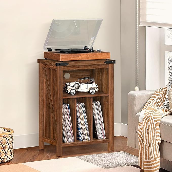 Record Player Stand with Vinyl Record Storage Holds up to 160 Albums,Large Wood Record Player Table Dispaly Shelf，Brown Turntable Stand Cabinet for Living Room,Bedroom,Office 7