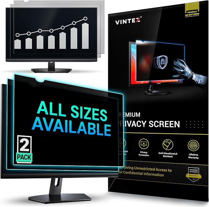 VINTEZ [2 Pack] 24 Inch 16:9 Privacy Screen for Computer Monitor and Laptop - Anti Glare Protector Film Blue Light Filter Eye Protection - Computer Screen Privacy Shield