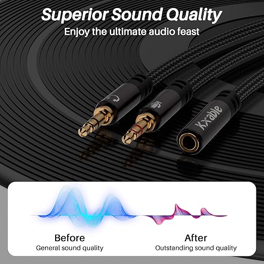 Headphone Splitter for Computer, 3.5mm Female to Dual 3.5mm Male Audio Splitter Cable, Stereo Jack Earphones Headset to PC Laptop Adapter, 1/8inch 2-in-1 Y Separator Aux Dongle Converters, 2FT