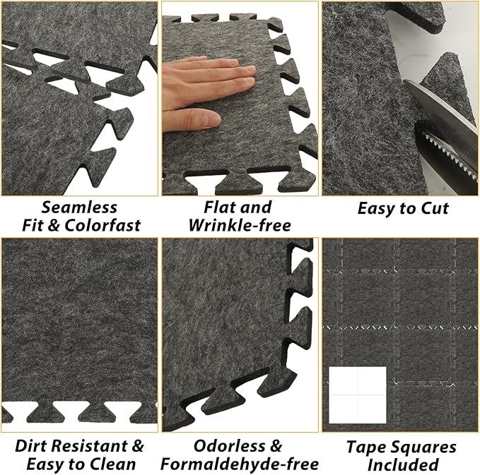 16 Pcs Sound Absorbing Interlocking Floor Mats, 11x 11 x 0.4 inches High Density Piano Carpet Drum Rug, Non-Slip Anti Vibration Soundproof Pads Acoustic Blankets for Music Studio