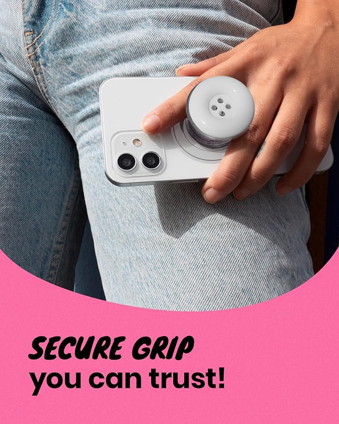 Solid Color Button Phone Grip – Minimalist Design, Durable and Lightweight, Grip and Stand for Smartphones (White, Magnetic Type)