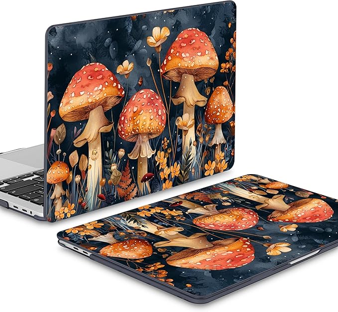 Mektron Case for MacBook Pro 16 Inch A2141 Cover 2019 Release 16" with Liquid Retina Display/Touch ID, Plastic Hard Shell with Keyboard Skin & Screen Protector & Dust Plug, Mushrooms