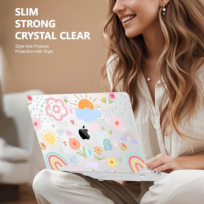 May Chen Case for MacBook Pro 13 inch M2 2023,2022,2021,2020 A2338 M1 A2251 A2289, Plastic Hard Shell Case for MacBook Pro 13" with Touch Bar Fits Touch ID, Rainbows Flowers