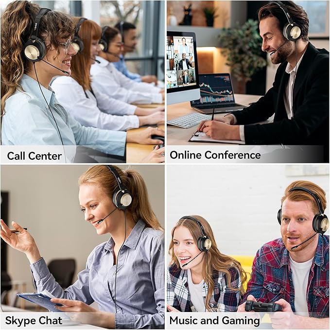 Wantek USB Headset with Microphone, Type-c/USB/3.5mm Jack 3-in-1 PC Headsets, Single Ear (Monaural) Headsets with Noise Cancelling and Volume Control for Call Centers, Skype, Zoom, Office,Business