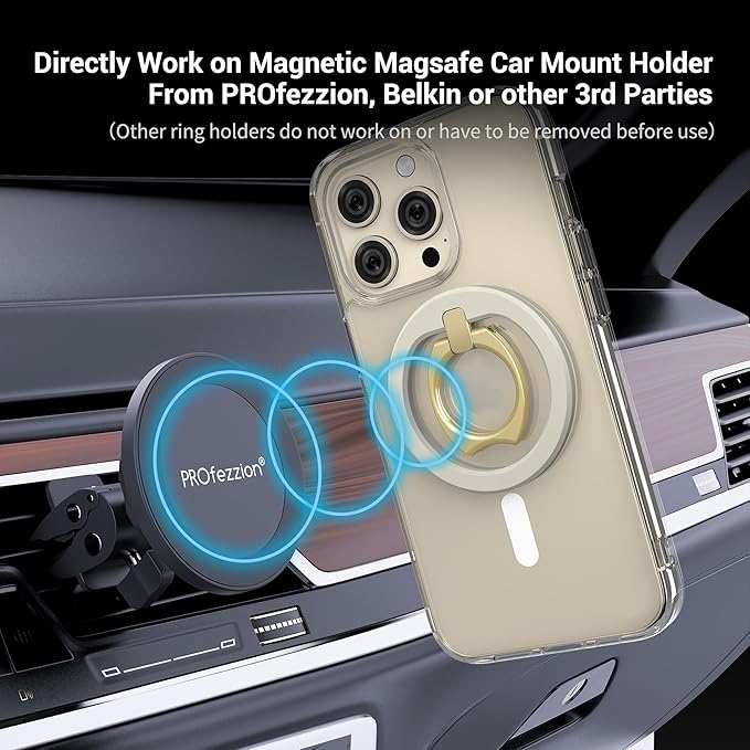 PROfezzion Thin Metal Ring Holder for MagSafe, Removable Strongest Magnetic Phone Grip for iPhone 16 15 14 13 12 Pro Max Plus with Mag-Safe Case [Not for Regular Case] [MagSafe Car Mount Compatible]