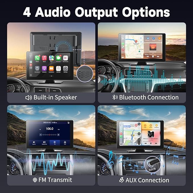 Carplay Screen for Car, 9" Android Auto Screen Compatible with A-pple Carplay, Portable Wireless Car Stereo Audio Receivers with Backup Camera, MirrorLink, Siri, BT, AUX, Navigation for All Vehicles
