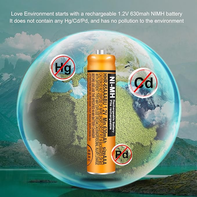 6 Pack HHR-65AAABU NI-MH Rechargeable Batteries 1.2V 630mAh AAA Battery for Panasonic Cordless Telephone Batteries