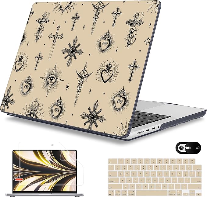 Mektron Case for 2025 MacBook Pro 16" M4 A3403 A3186 M3 A2991 M2 A2780 M1 A2485 (2021/2023/2024) Pro/Max with Touch ID, Hard Shell Plastic Laptop Cover Keyboard Cover Screen Protector, Evil Eye